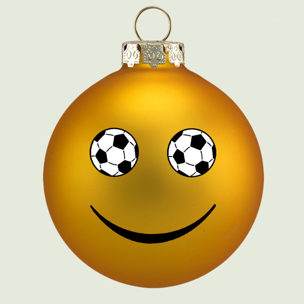 1 Kugel 7 cm "Smiley mit Fußballaugen" in Geschenkbox