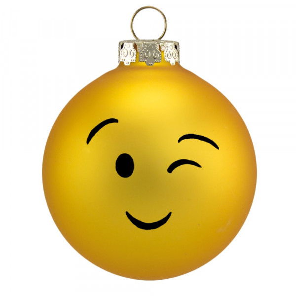 1 Geschenkkugel, 'Smiley Zwinkernd' Gelb Matt