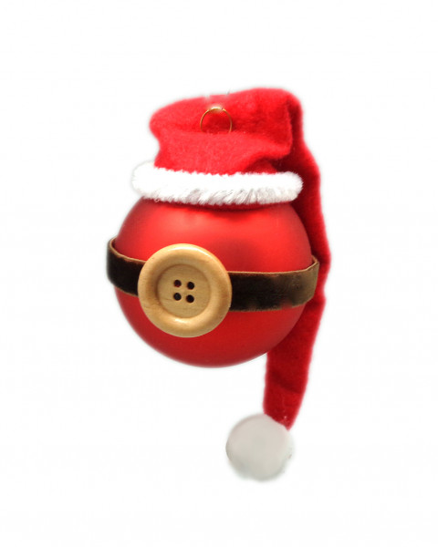 1 Kugel 6 cm, mit Weihnachtsmannmütze und Gürtel Rot matt