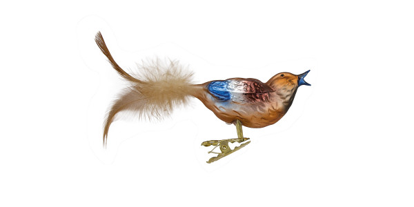 Lustiger Gartenvogel auf Clip, 12 cm, mundgeblasen, Exklusiv handdekoriert